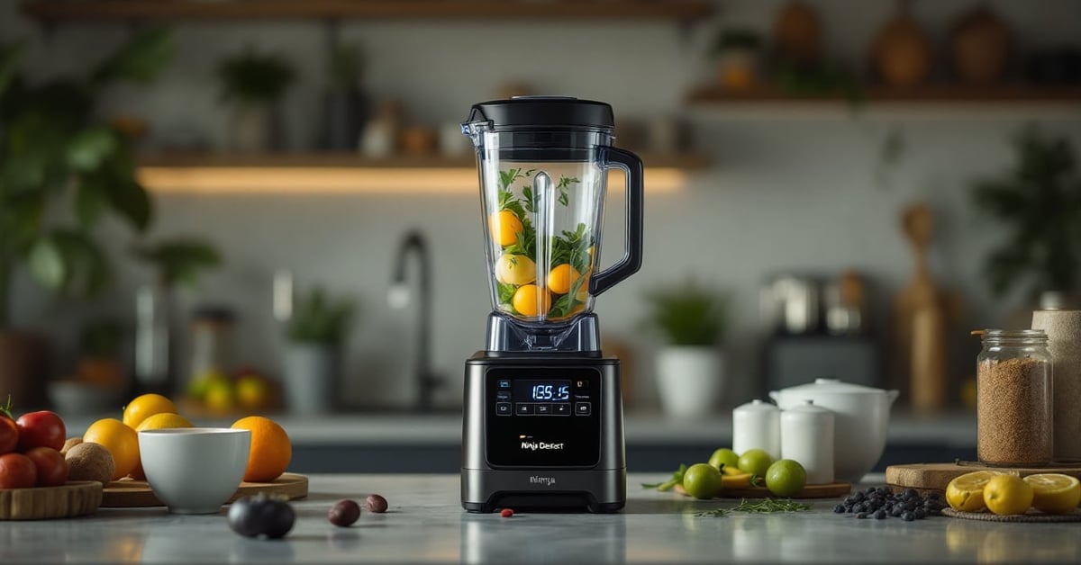 Blender intelligent et robot de cuisine Ninja Detect TB401EU posé sur un plan de travail moderne