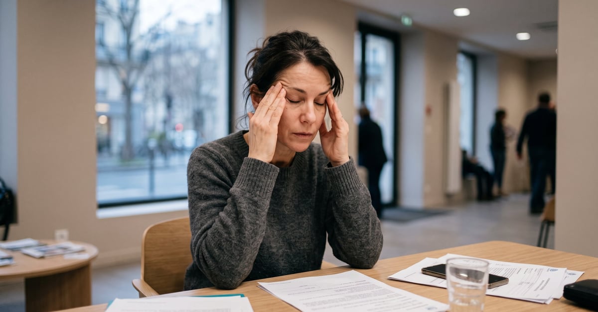 Femme fatiguée tenant sa tête, illustrant les symptômes du stress oxydatif