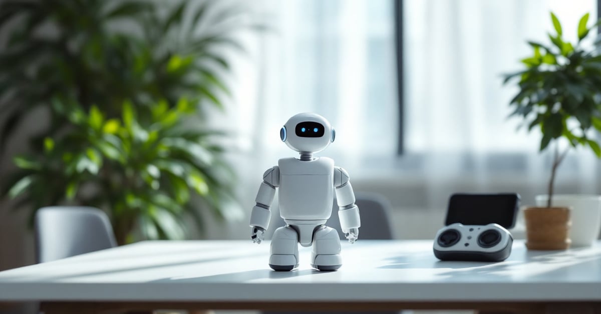 Mon robot intelligent radiocommandé posé sur une surface moderne, prêt à être contrôlé à distance