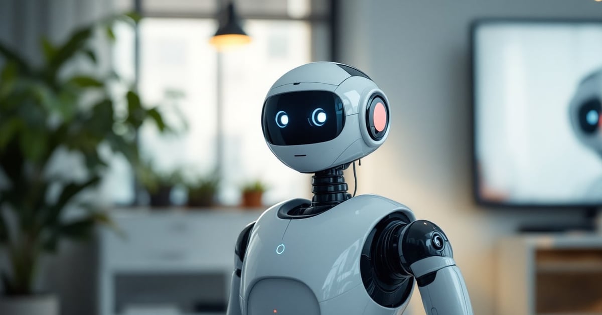 Petit robot intelligent posé sur un meuble moderne dans un intérieur contemporain