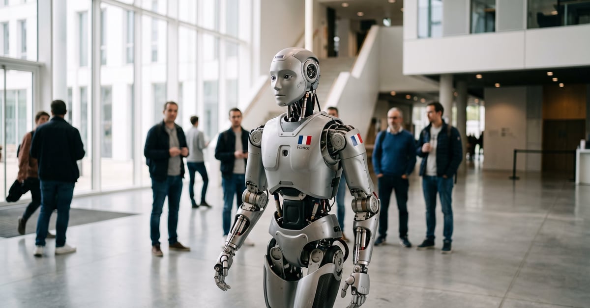 Robot humanoïde de fabrication française dans un environnement industriel moderne – robot humanoide france