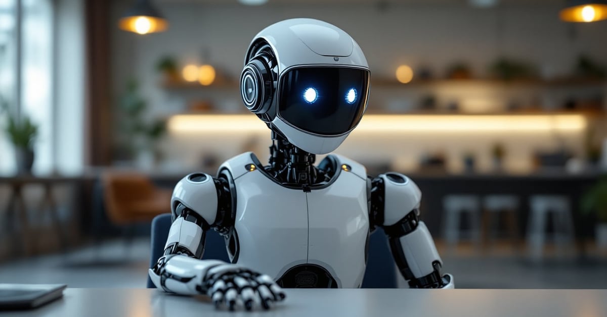 Robot intelligent qui parle interagissant avec un humain dans un cadre moderne