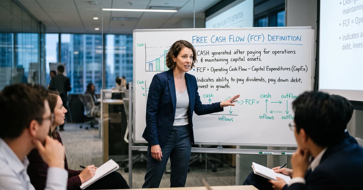 Free cash flow définition : billets et documents financiers sur un bureau moderne
