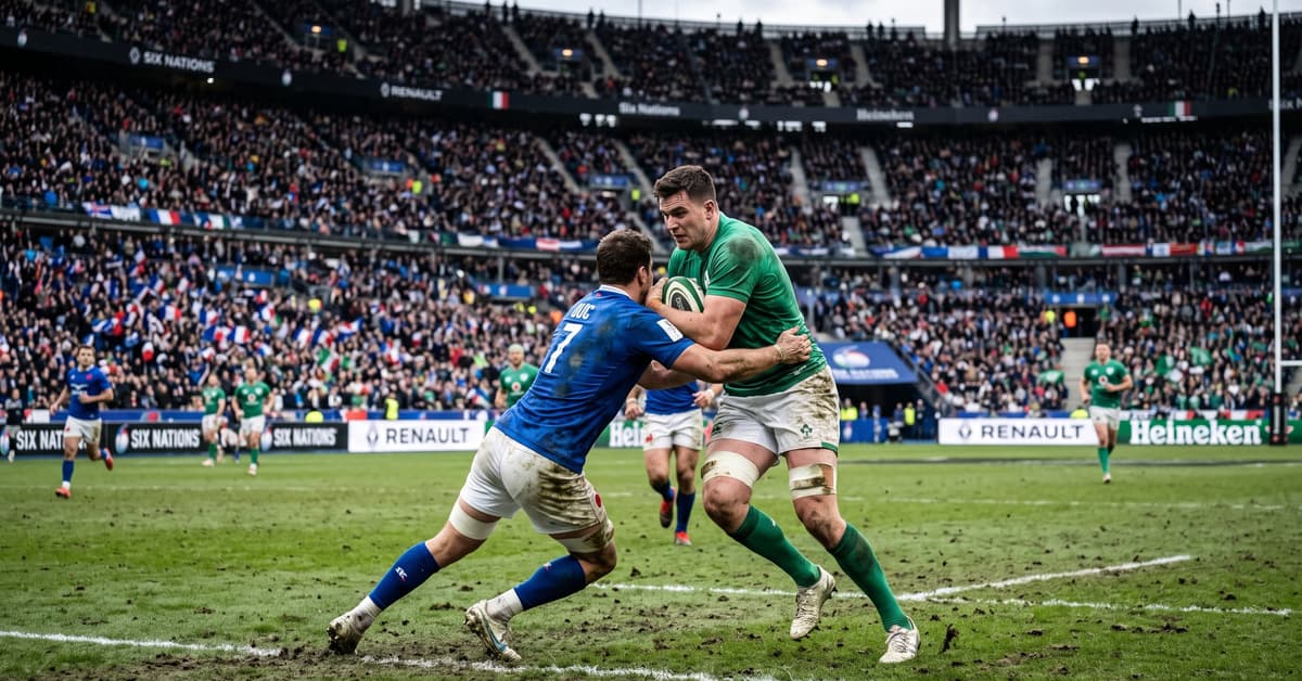 Match rugby France Irlande : affrontement intense entre les deux équipes sur le terrain